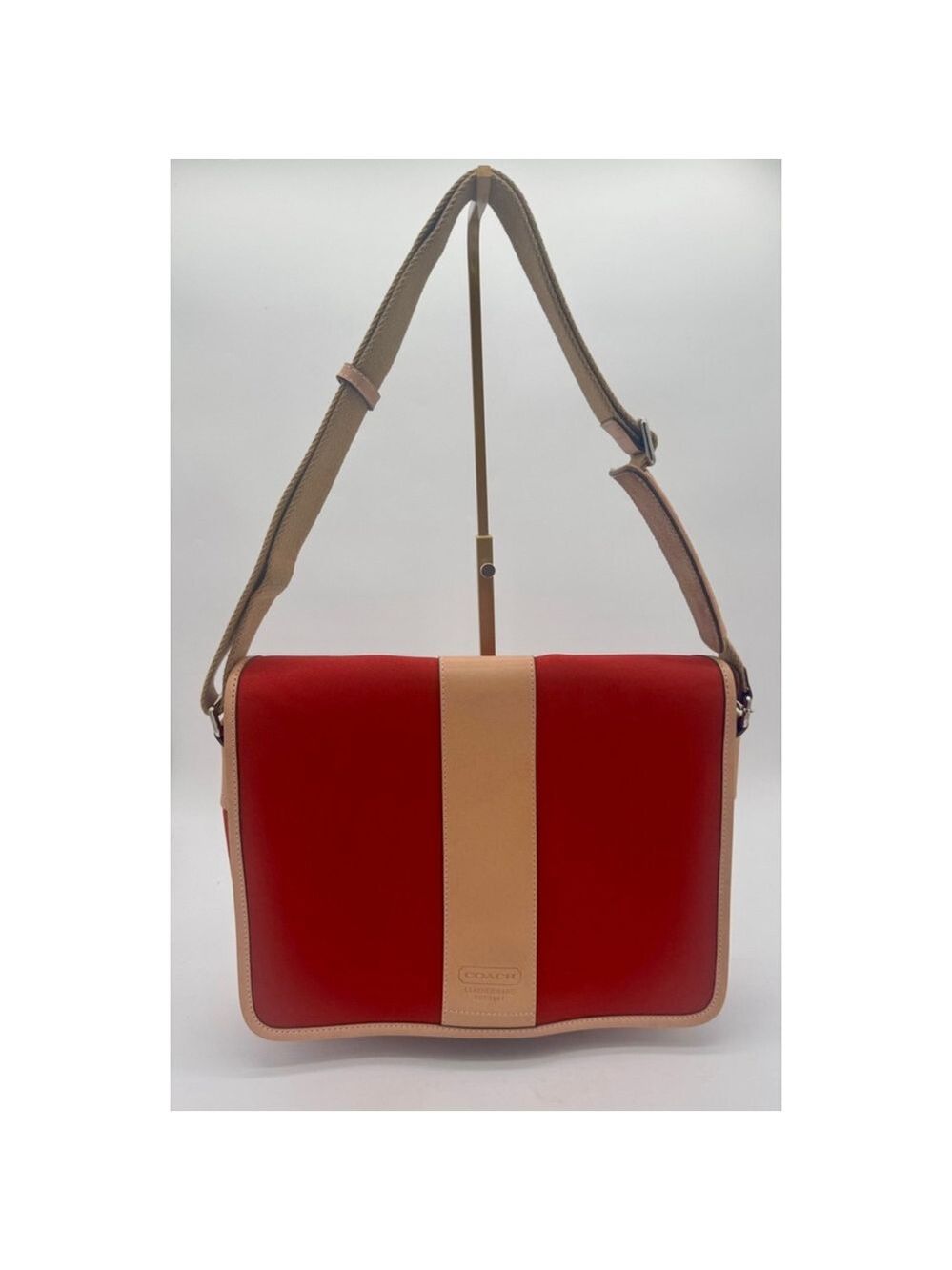Women's Coach Red & Beige Leather Messenger Bag
